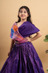 Elegant purple silk lehenga choli with vibrant patchwork detailing, perfect for festive celebrations - Kirti Agarwal