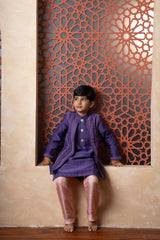 Elevate festive looks with this royal purple kurta and peach pant set for boys. - Kirti Agarwal