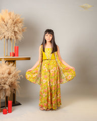 Embroidered And Embellished Strappy Top With Printed Cape And Palazzo - Kirti Agarwal