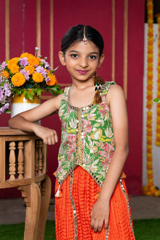 Embroidered Jacket - Style Blouse with Mirror Work and Vibrant Sharara Pants – Perfect for Weddings, Parties, and Festive Celebrations - Kirti Agarwal