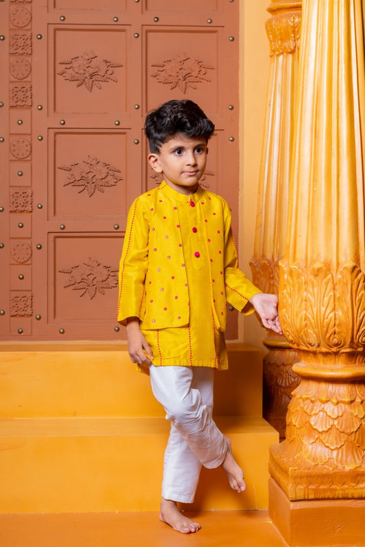 Faux Jacket Style Faux Mirror Embroidered Kurta And Pyjama - Kirti Agarwal