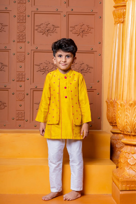 Faux Jacket Style Faux Mirror Embroidered Kurta And Pyjama - Kirti Agarwal