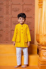 Faux Jacket Style Faux Mirror Embroidered Kurta And Pyjama - Kirti Agarwal