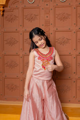 Faux Mirror Embellished Stylish Sleeveless Top With Palazzo And Potli Bag - Kirti Agarwal