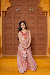 Faux Mirror Embellished Stylish Sleeveless Top With Palazzo And Potli Bag - Kirti Agarwal