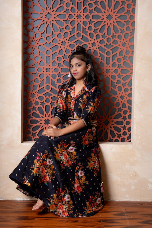 Floral Printed Embroidered Collar Top And Lehenga - Kirti Agarwal