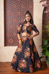 Floral Printed Embroidered Collar Top And Lehenga - Kirti Agarwal