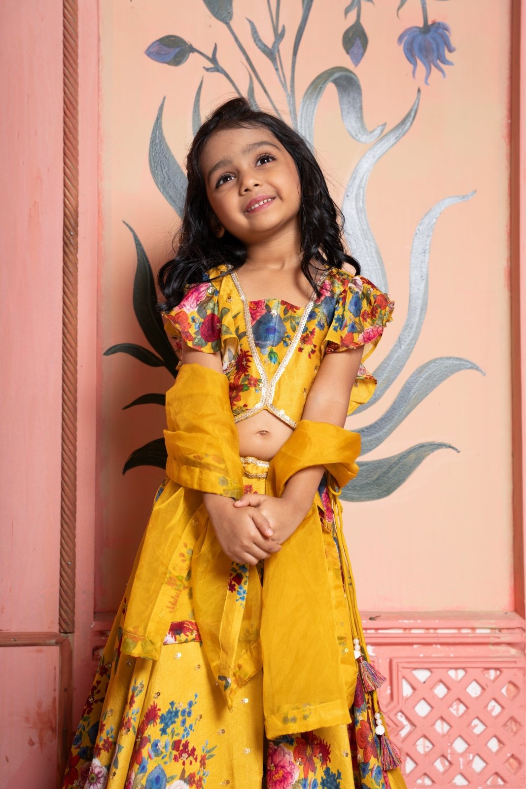 Floral Printed Sequin Embroidered Top And Lehenga With Matching Dupatta - Kirti Agarwal