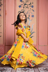 Floral Printed Sequin Embroidered Top And Lehenga With Matching Dupatta - Kirti Agarwal