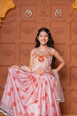 Fringe - Detailed Embroidered Top With Lehenga And Net Dupatta With Matching Potli Bag - Kirti Agarwal