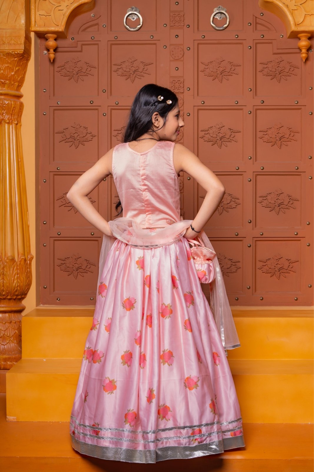 Fringe - Detailed Embroidered Top With Lehenga And Net Dupatta With Matching Potli Bag - Kirti Agarwal