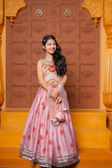 Fringe - Detailed Embroidered Top With Lehenga And Net Dupatta With Matching Potli Bag - Kirti Agarwal