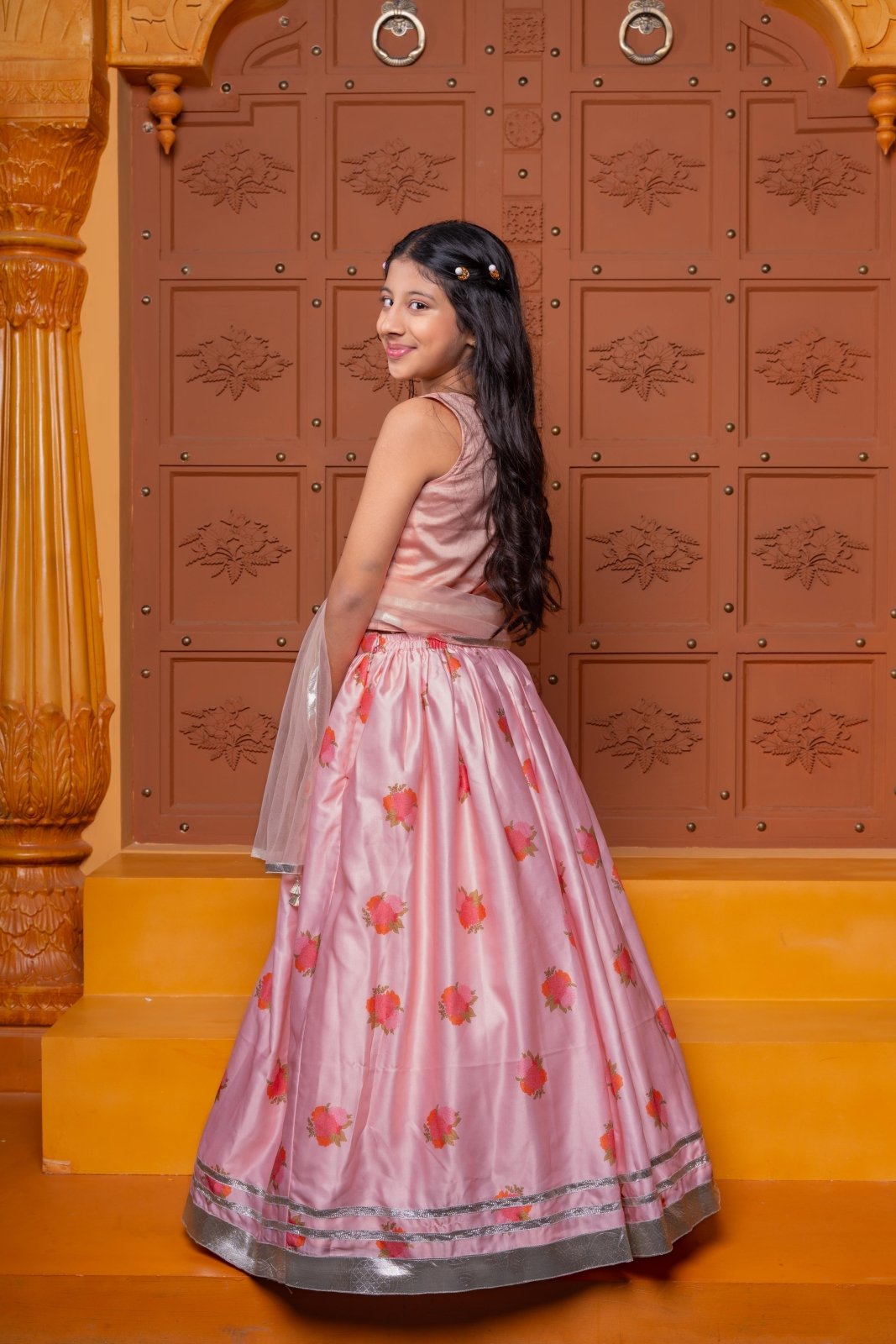 Fringe - Detailed Embroidered Top With Lehenga And Net Dupatta With Matching Potli Bag - Kirti Agarwal