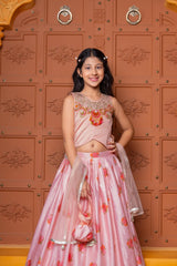 Fringe - Detailed Embroidered Top With Lehenga And Net Dupatta With Matching Potli Bag - Kirti Agarwal
