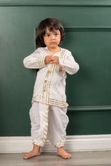 Front Open Gota Lace Work Off White Kurta And Dhoti - Kirti Agarwal