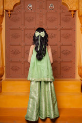 Girls Green Organza Satin Top with Brocade Sharara Bottom – Stylish Ethnic Party Wear for Weddings & Festivals - Kirti Agarwal