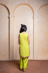 Girls Lime Green Georgette Kurti with Dola Silk Salwar – Mirror Work Ethnic Party Wear for Weddings & Festivals - Kirti Agarwal