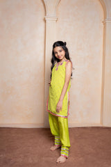 Girls Lime Green Georgette Kurti with Dola Silk Salwar – Mirror Work Ethnic Party Wear for Weddings & Festivals - Kirti Agarwal