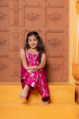 Girls Pink Georgette Cape with Brocade Crop Top & Sharara Pants – Stylish Ethnic Party Wear for Weddings & Festivals - Kirti Agarwal