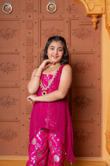 Girls Pink Georgette Cape with Brocade Crop Top & Sharara Pants – Stylish Ethnic Party Wear for Weddings & Festivals - Kirti Agarwal