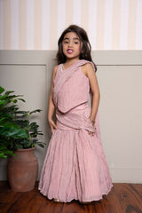 Graceful and breezy, this dusty pink crinkled lehenga set brings a fusion flair to festive style - Kirti Agarwal