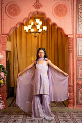 Graceful lilac sharara set with gold embroidery and a dreamy dupatta - Kirti Agarwal