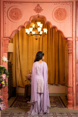 Graceful lilac sharara set with gold embroidery and a dreamy dupatta - Kirti Agarwal
