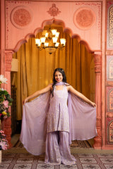 Graceful lilac sharara set with gold embroidery and a dreamy dupatta - Kirti Agarwal