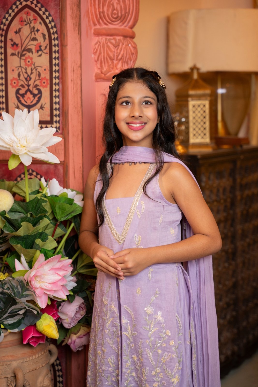 Graceful lilac sharara set with gold embroidery and a dreamy dupatta - Kirti Agarwal