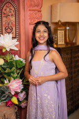 Graceful lilac sharara set with gold embroidery and a dreamy dupatta - Kirti Agarwal