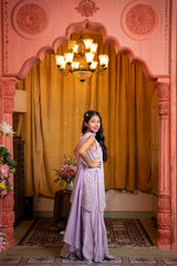 Graceful lilac sharara set with gold embroidery and a dreamy dupatta - Kirti Agarwal