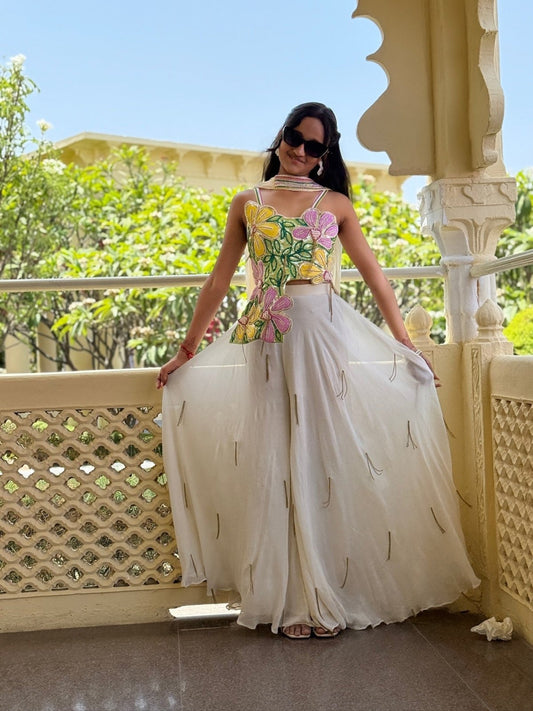 Handcrafted floral georgette set with intricate embroidery and elegant flow — perfect for festive flair. - Kirti Agarwal