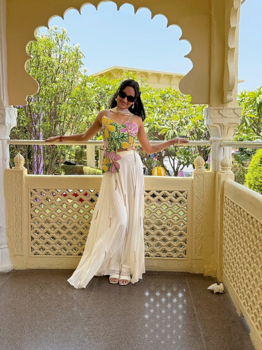 Handcrafted floral georgette set with intricate embroidery and elegant flow — perfect for festive flair. - Kirti Agarwal