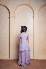 Lavender Organza Satin Kurta with Golden Striped Sharara – a dreamy festive outfit for your little princess! - Kirti Agarwal