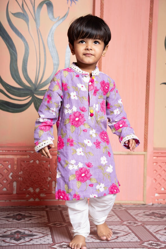 Let him bloom in style with this floral lavender kurta set, crafted for joyful celebrations - Kirti Agarwal