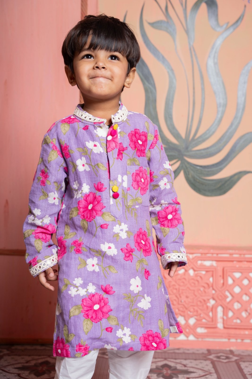 Let him bloom in style with this floral lavender kurta set, crafted for joyful celebrations - Kirti Agarwal