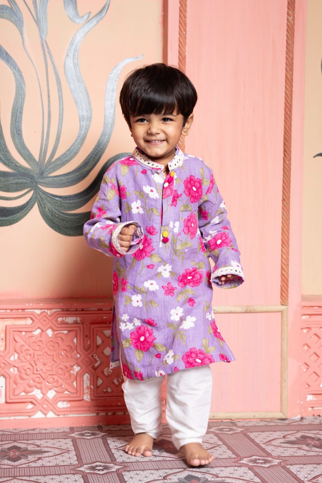 Let him bloom in style with this floral lavender kurta set, crafted for joyful celebrations - Kirti Agarwal