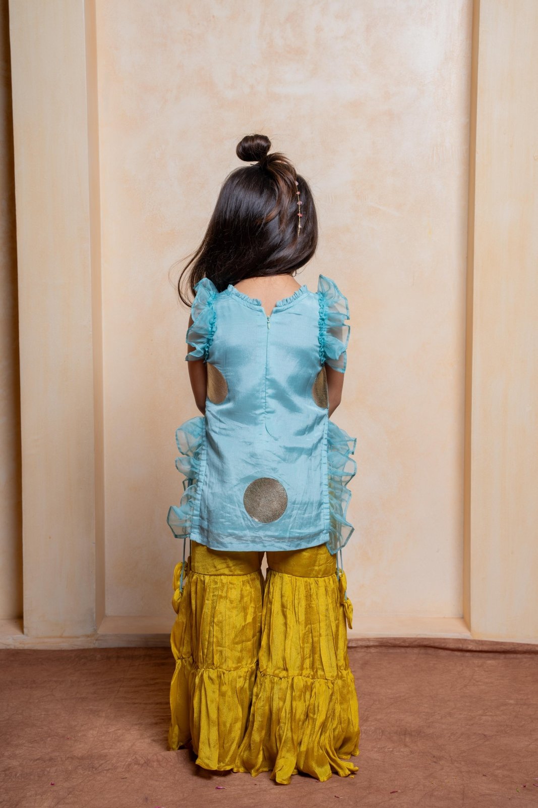 Let your little diva shine in this trendy crepe tunic and chiffon sharara set — a perfect pick for festive celebrations and special occasions - Kirti Agarwal