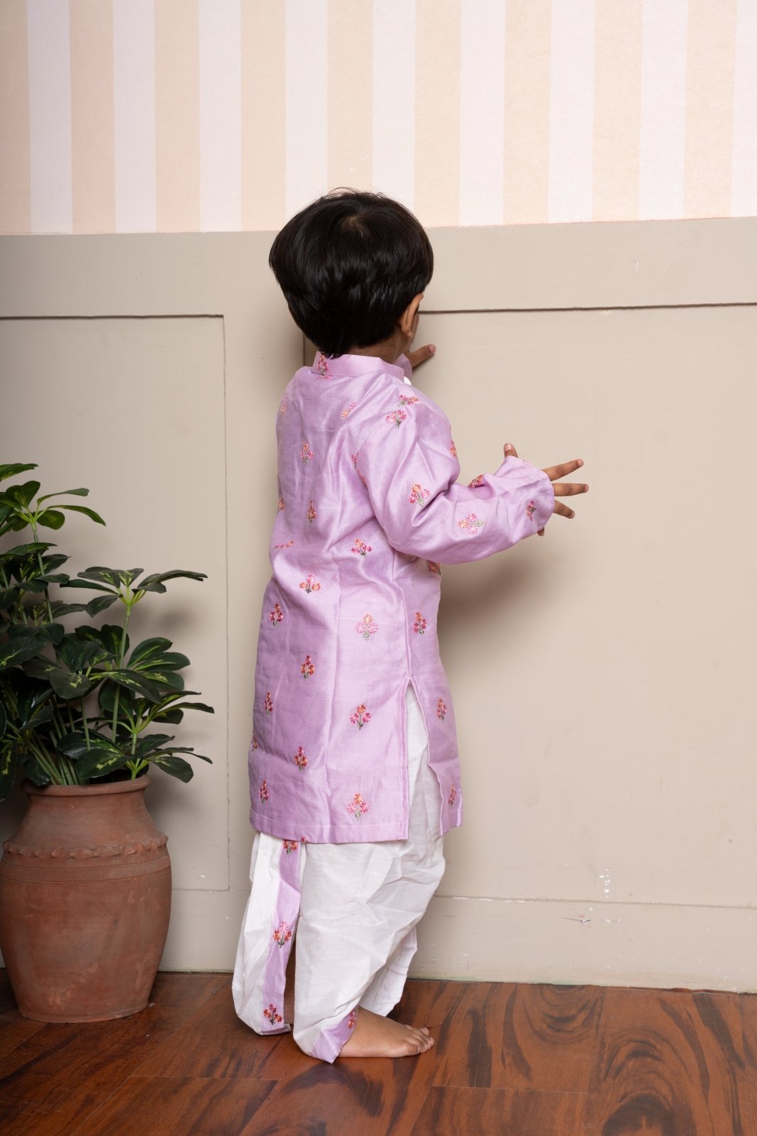 Let your little one shine in this charming Lavender kurta with dhoti – where tradition meets cuteness! - Kirti Agarwal