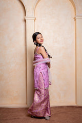 Make your princess shine in this embroidered Chinnon silk kurti, brocade sharara, and net dupatta set – perfect for festive celebrations - Kirti Agarwal