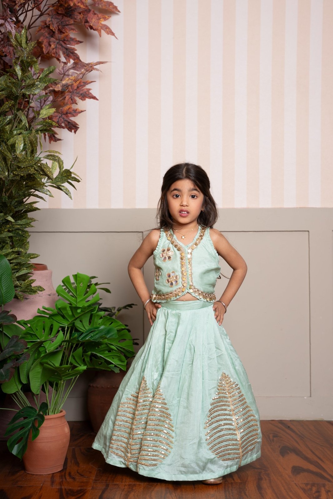 Mint Green Mirror Work Lehenga Set - Kirti Agarwal