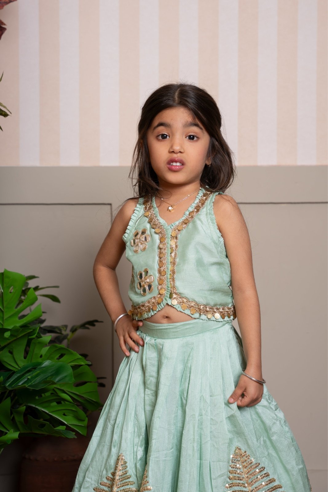 Mint Green Mirror Work Lehenga Set - Kirti Agarwal