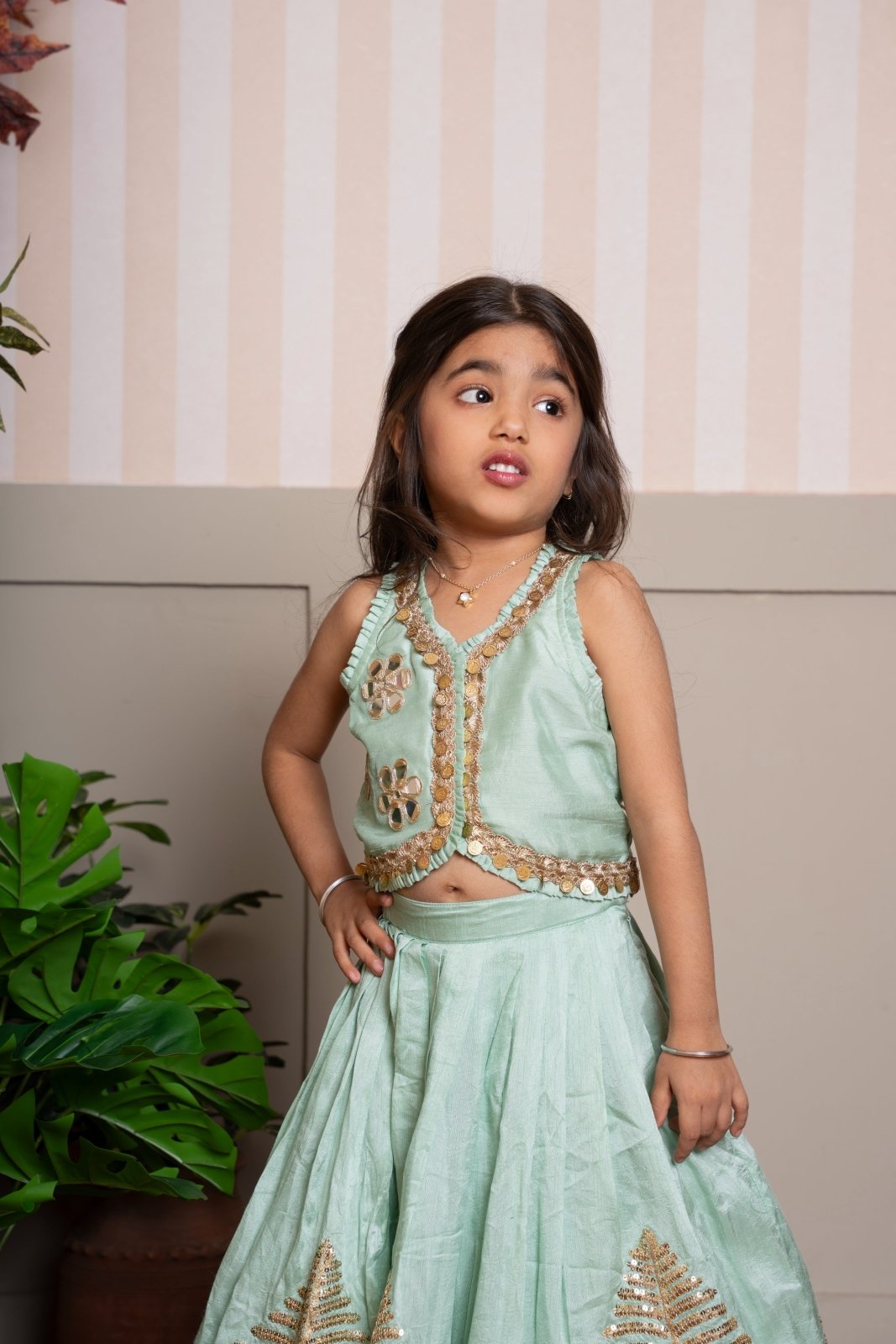 Mint Green Mirror Work Lehenga Set - Kirti Agarwal