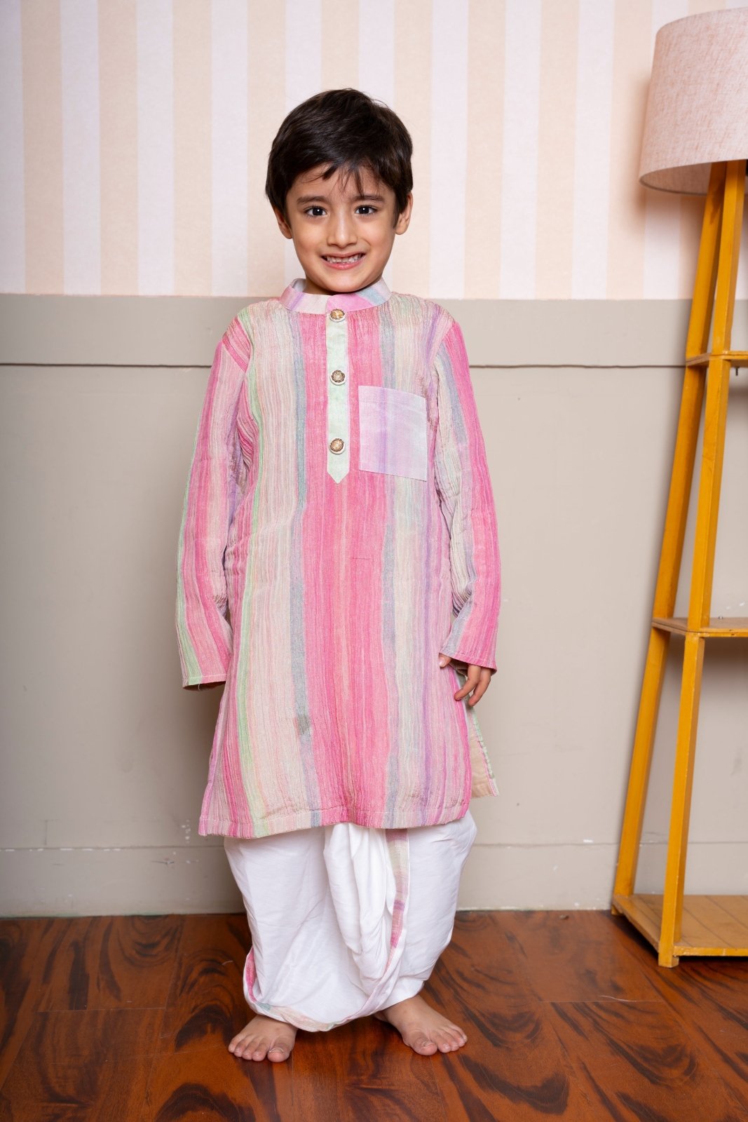 Multicolor Crush Tissue Kurta With Dhoti - Kirti Agarwal