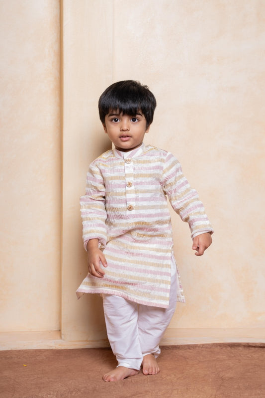 Multicolour Shimmer Stripe Kurta And Pyjama - Kirti Agarwal
