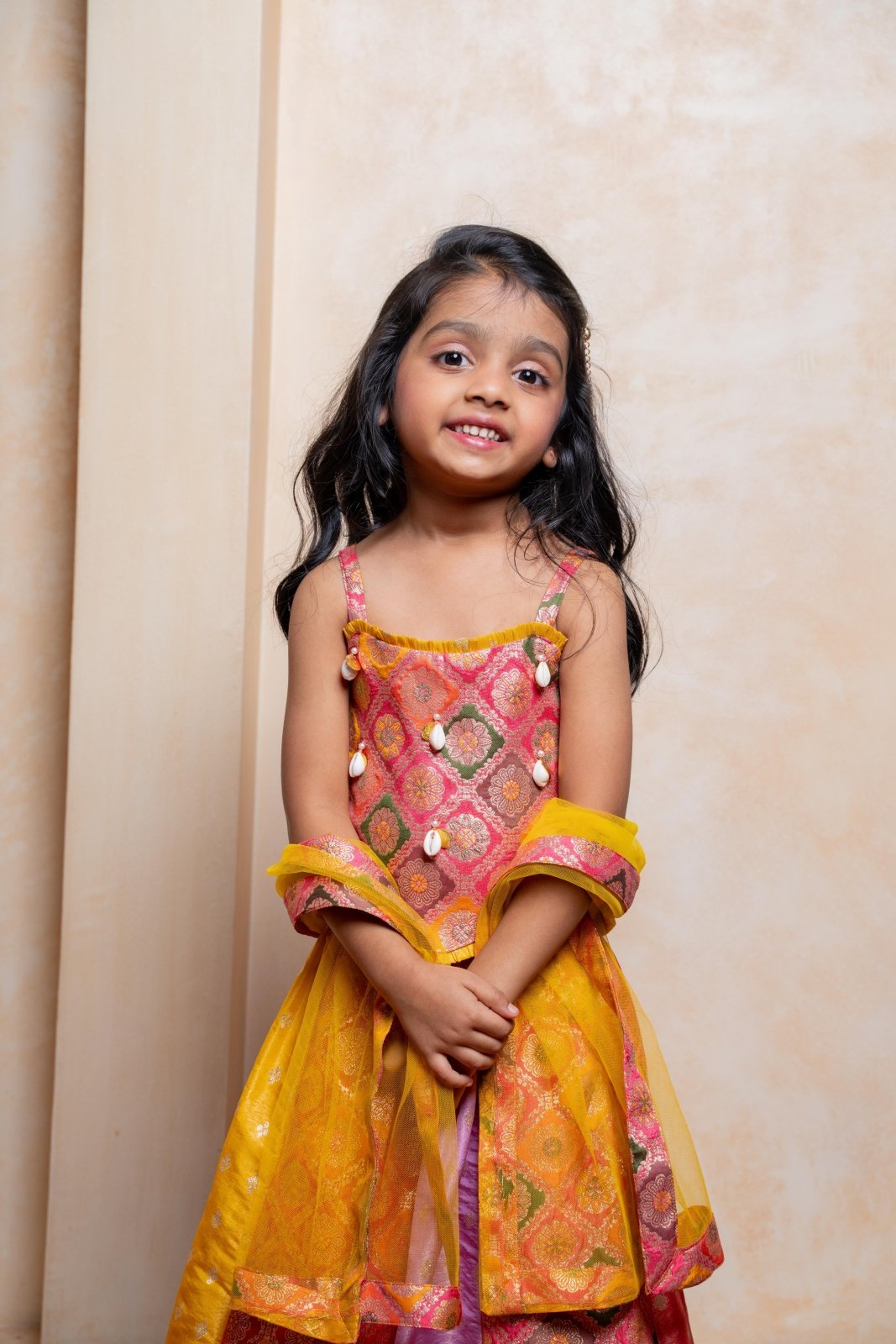 Multicolour Strappy Brocade Top With Panelled Lehenga And Dupatta - Kirti Agarwal