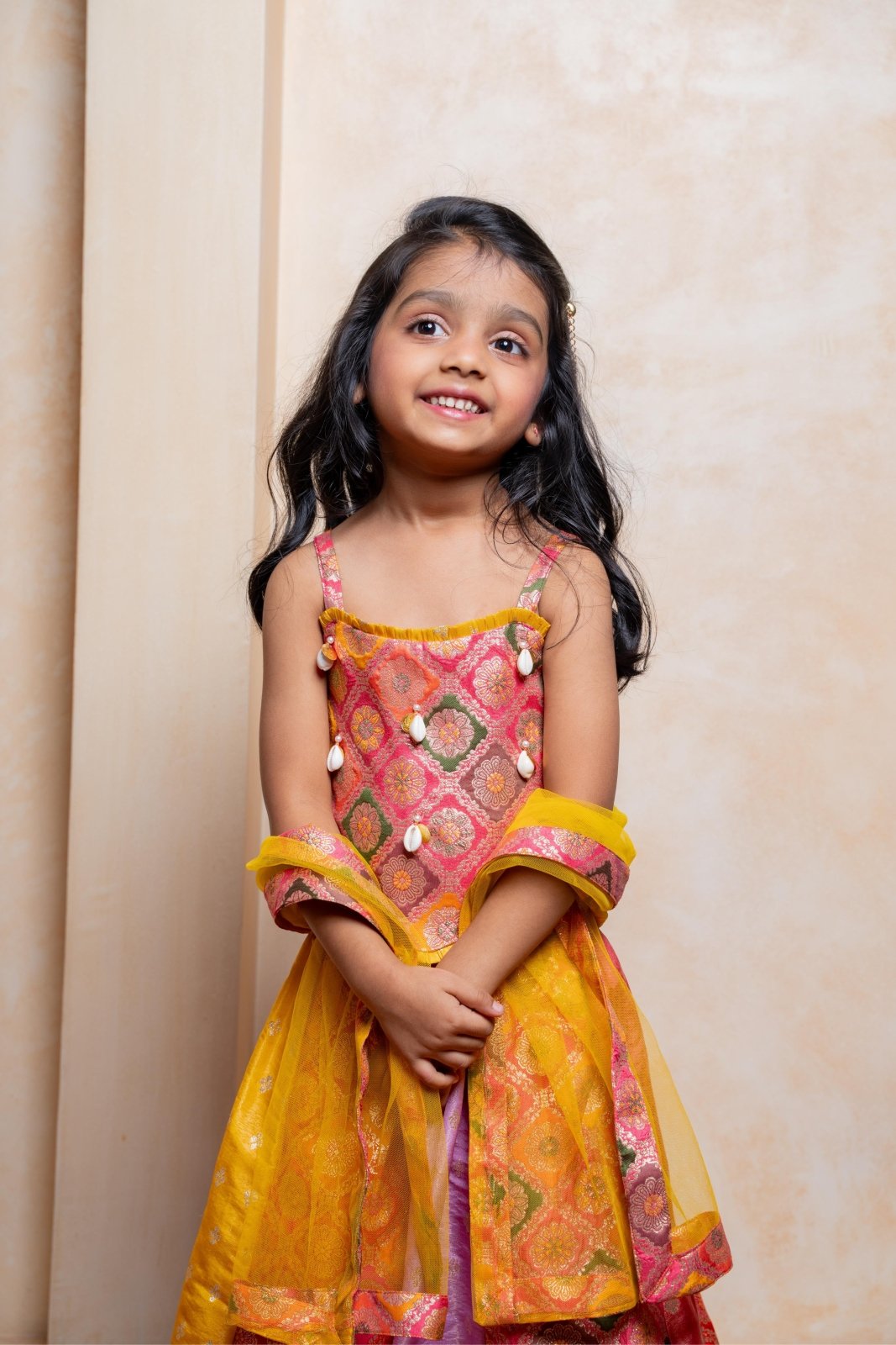 Multicolour Strappy Brocade Top With Panelled Lehenga And Dupatta - Kirti Agarwal