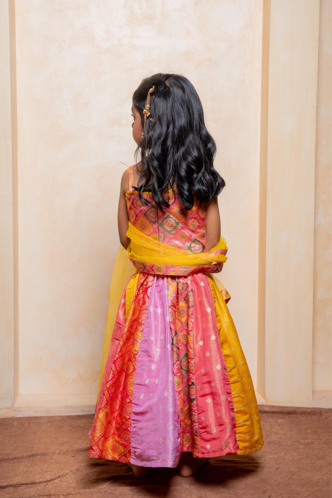 Multicolour Strappy Brocade Top With Panelled Lehenga And Dupatta - Kirti Agarwal
