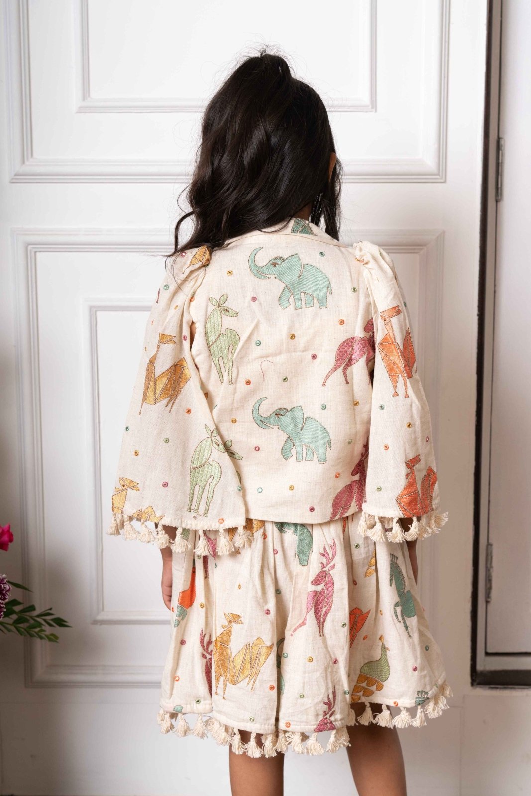 Mustard Crop Top With Notch Collar Jacket And Skirt - Kirti Agarwal