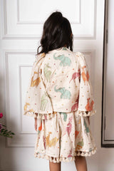 Mustard Crop Top With Notch Collar Jacket And Skirt - Kirti Agarwal